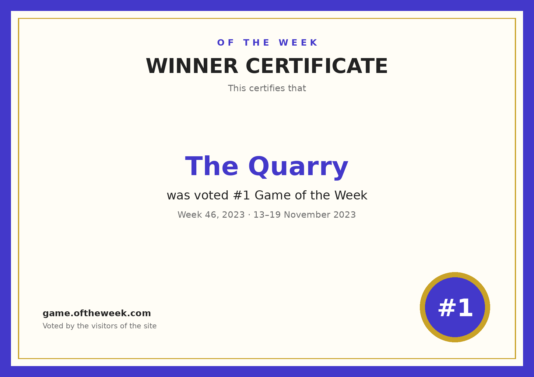 Certificate — The Quarry