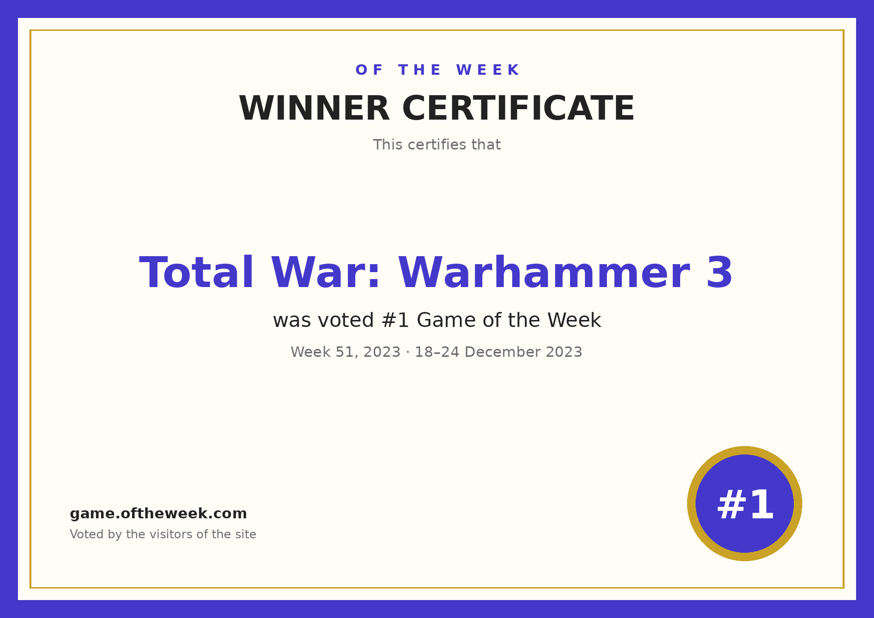 Certificate — Total War: Warhammer 3
