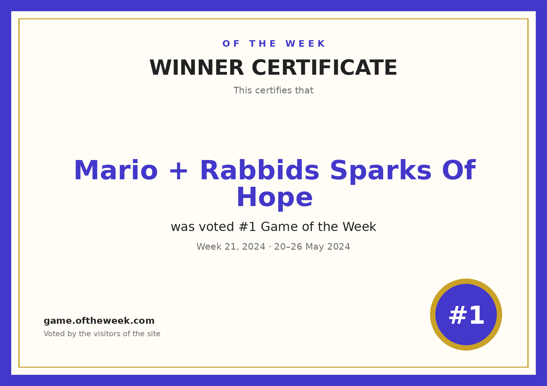 Certificate — Mario + Rabbids Sparks Of Hope