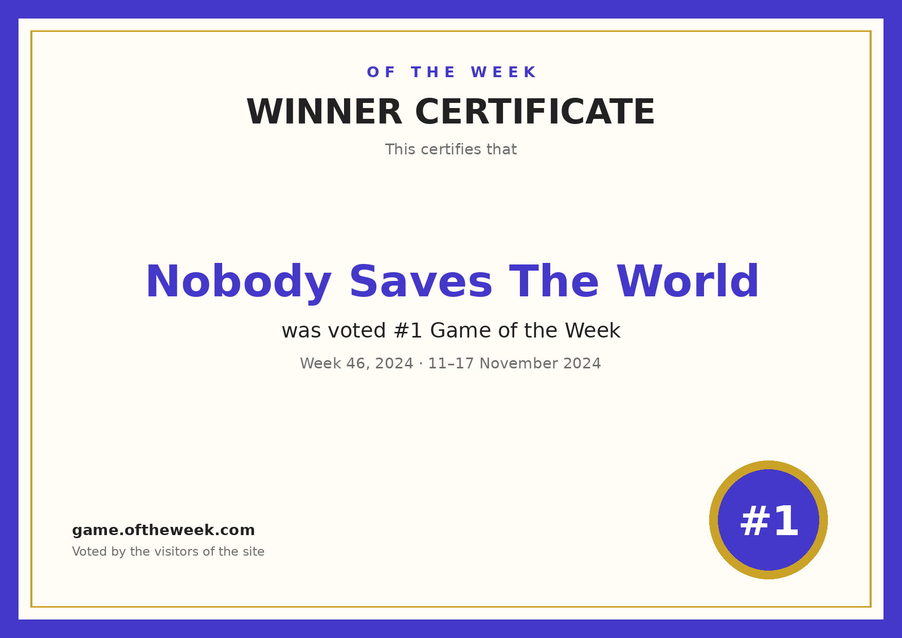 Certificate — Nobody Saves The World