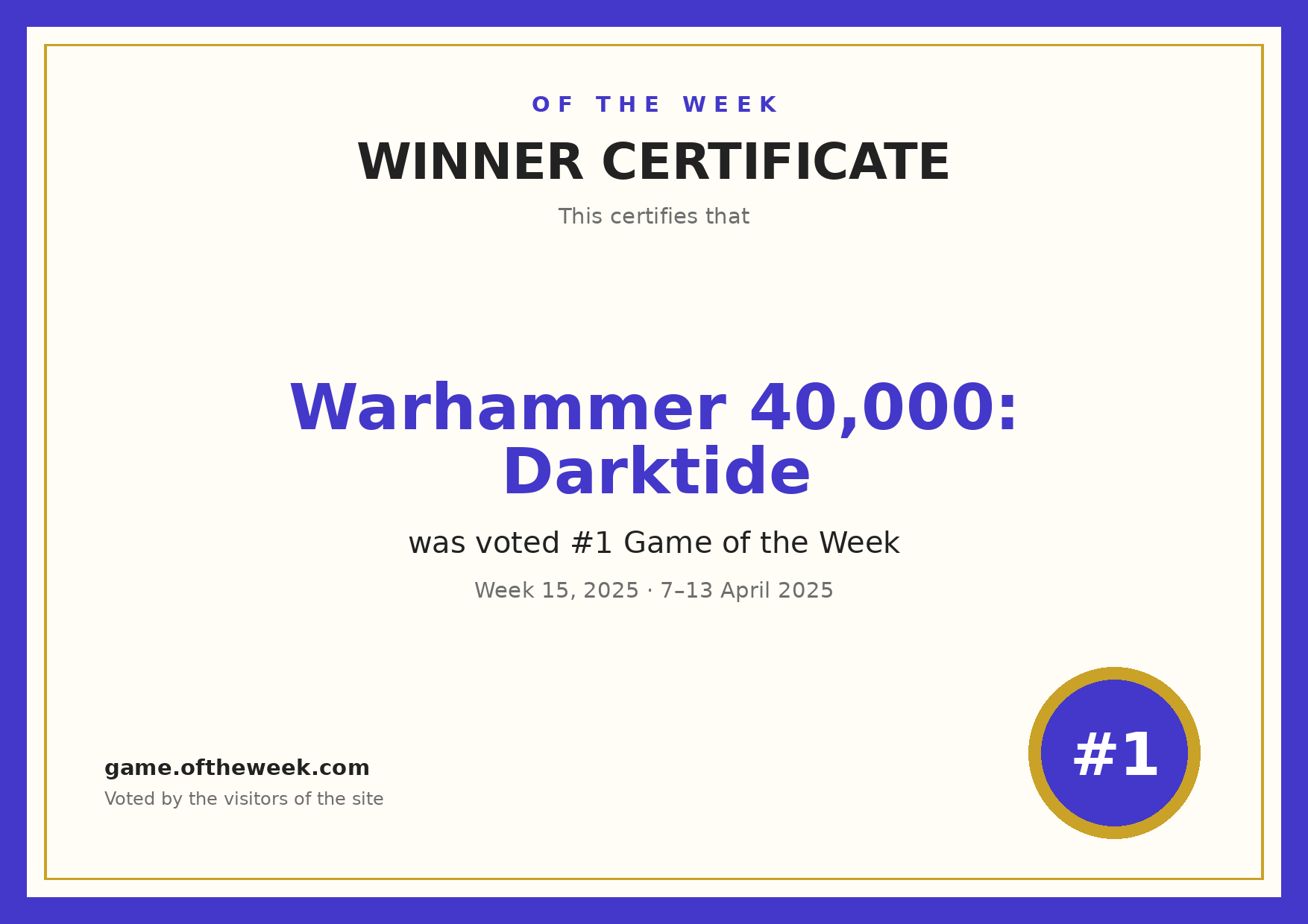Certificate — Warhammer 40,000: Darktide