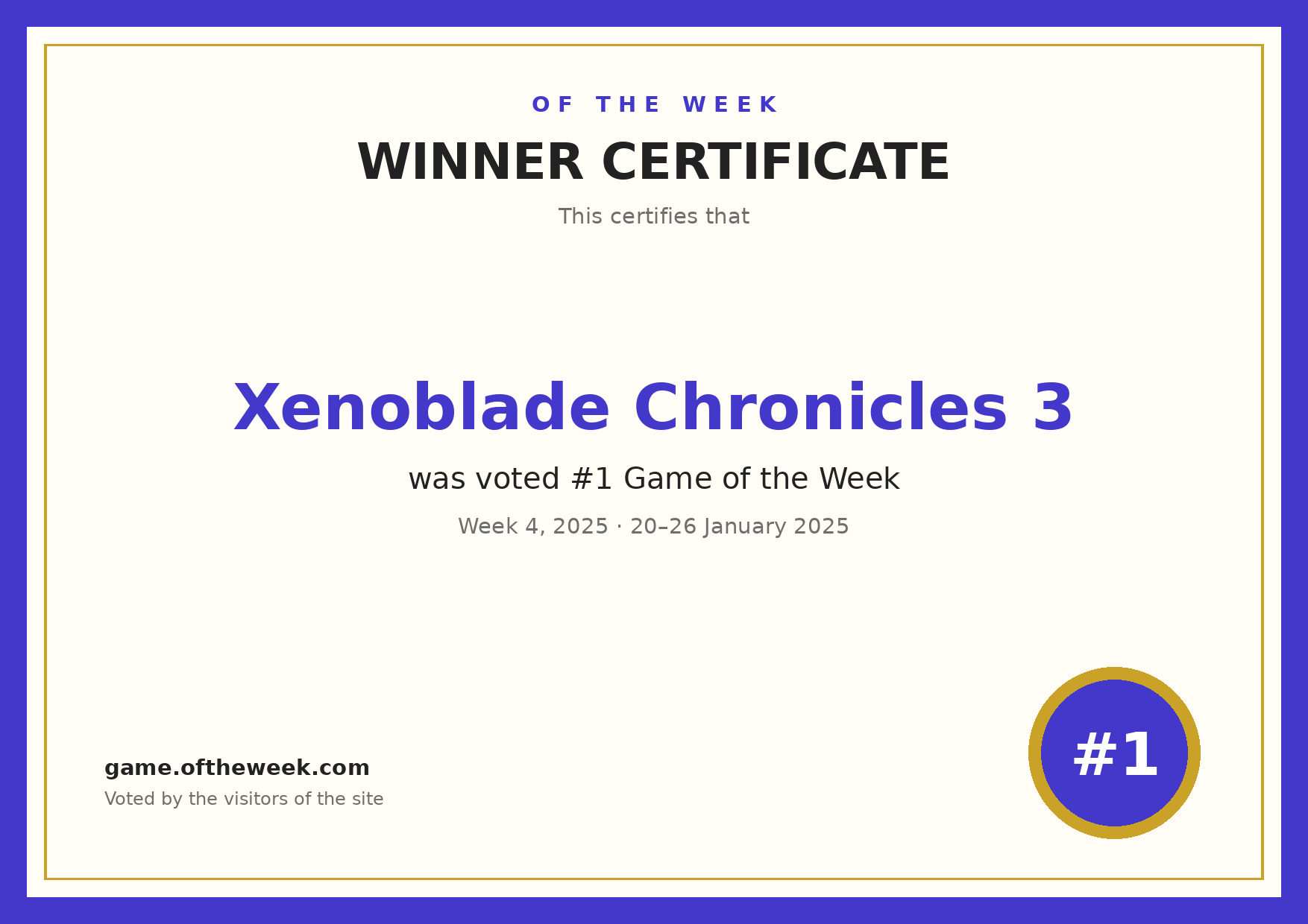 Certificate — Xenoblade Chronicles 3
