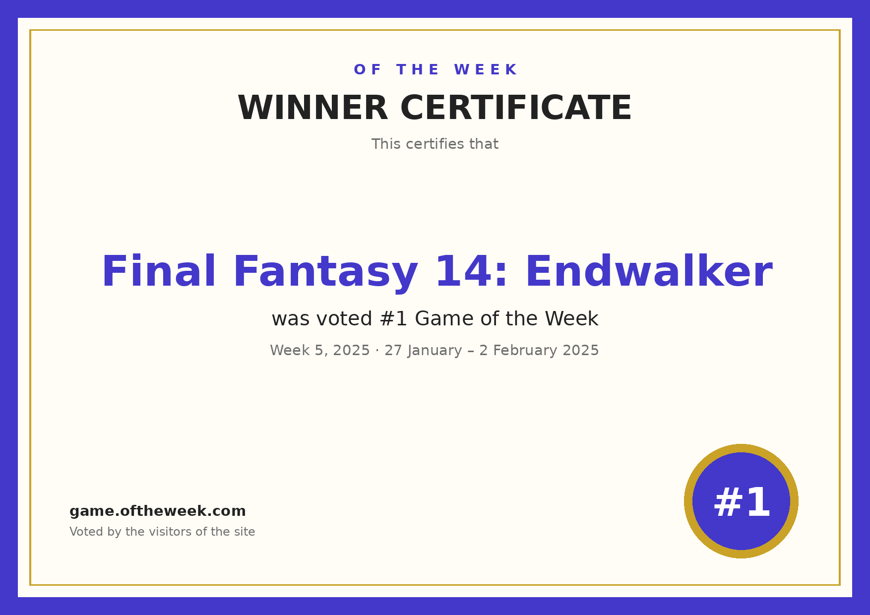Certificate — Final Fantasy 14: Endwalker