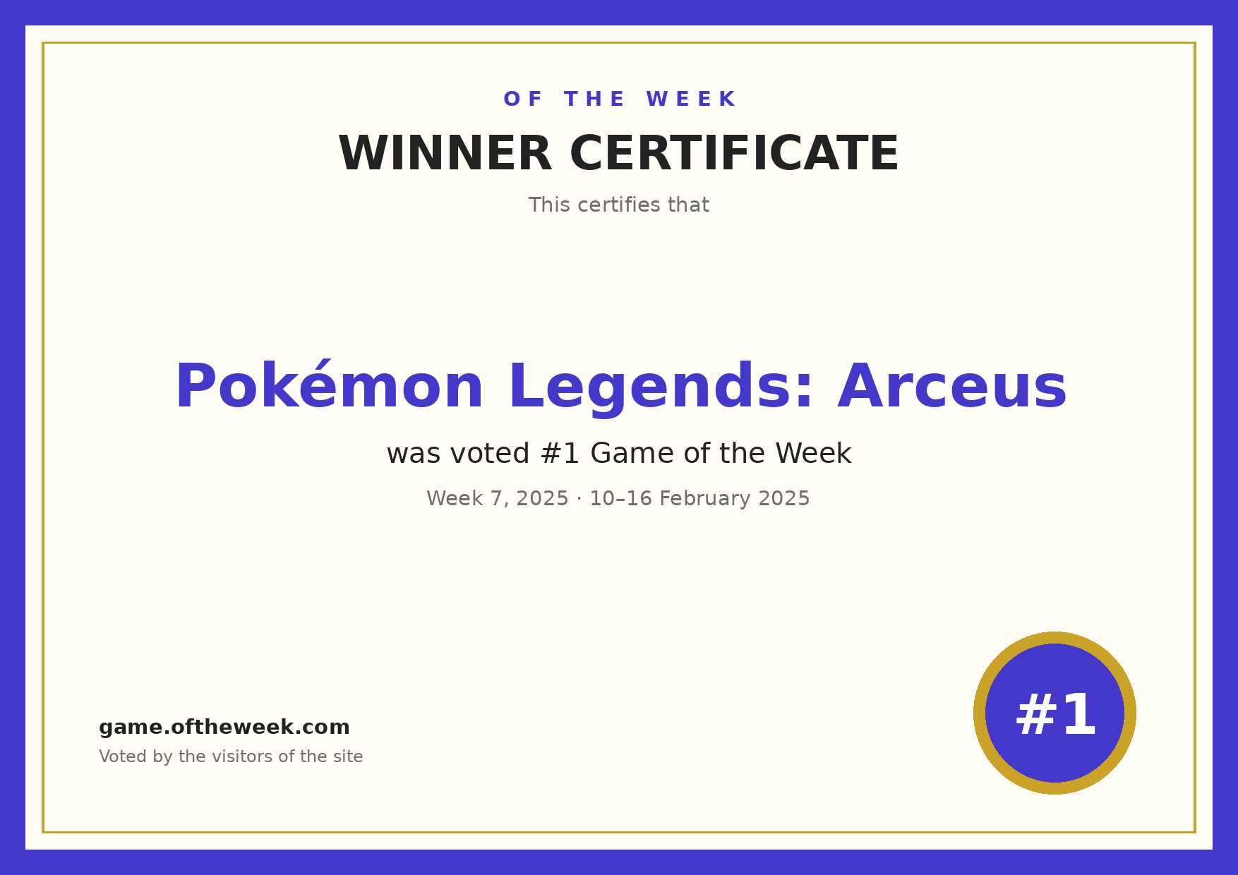 Certificate — Pokémon Legends: Arceus