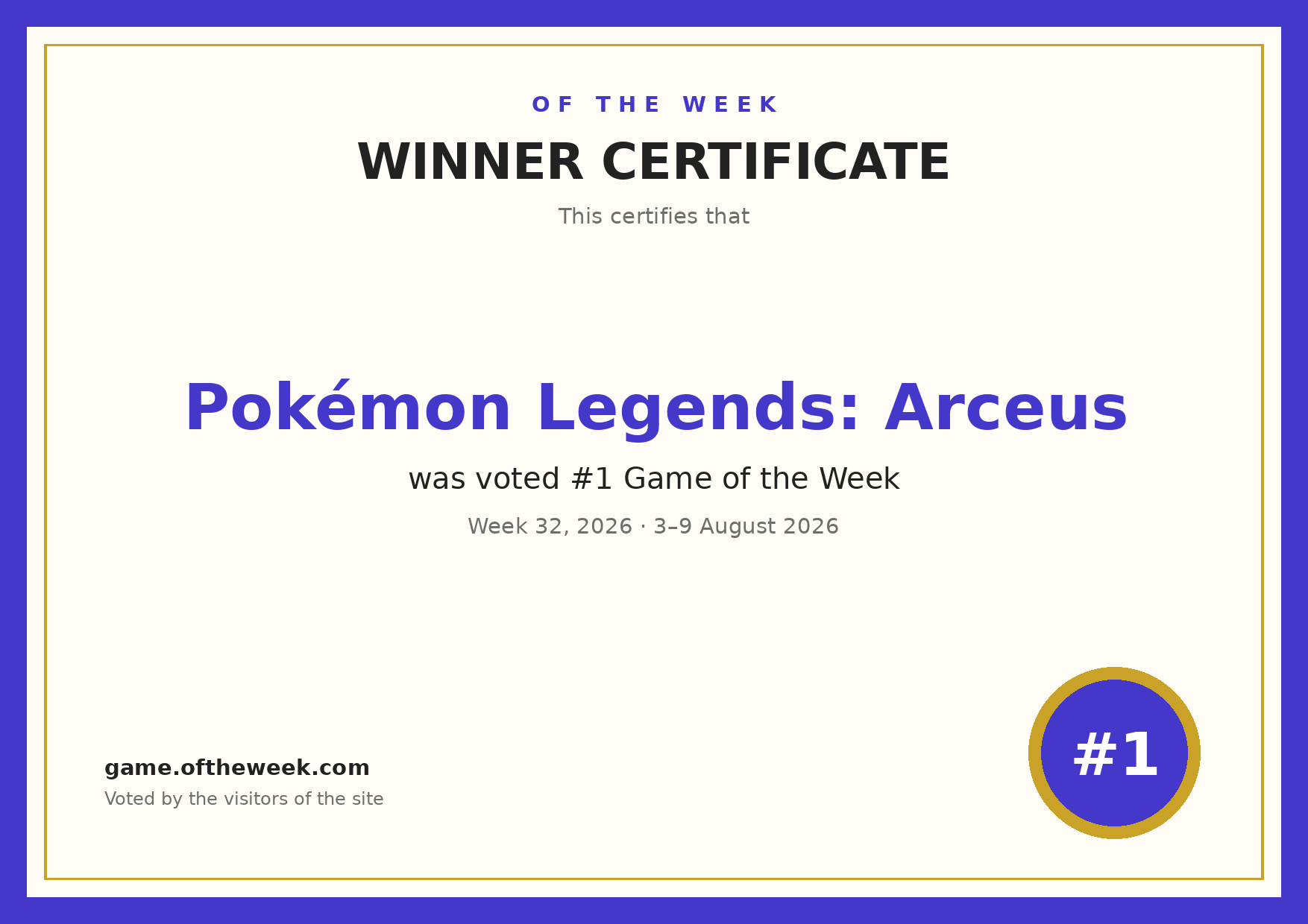 Certificate — Pokémon Legends: Arceus