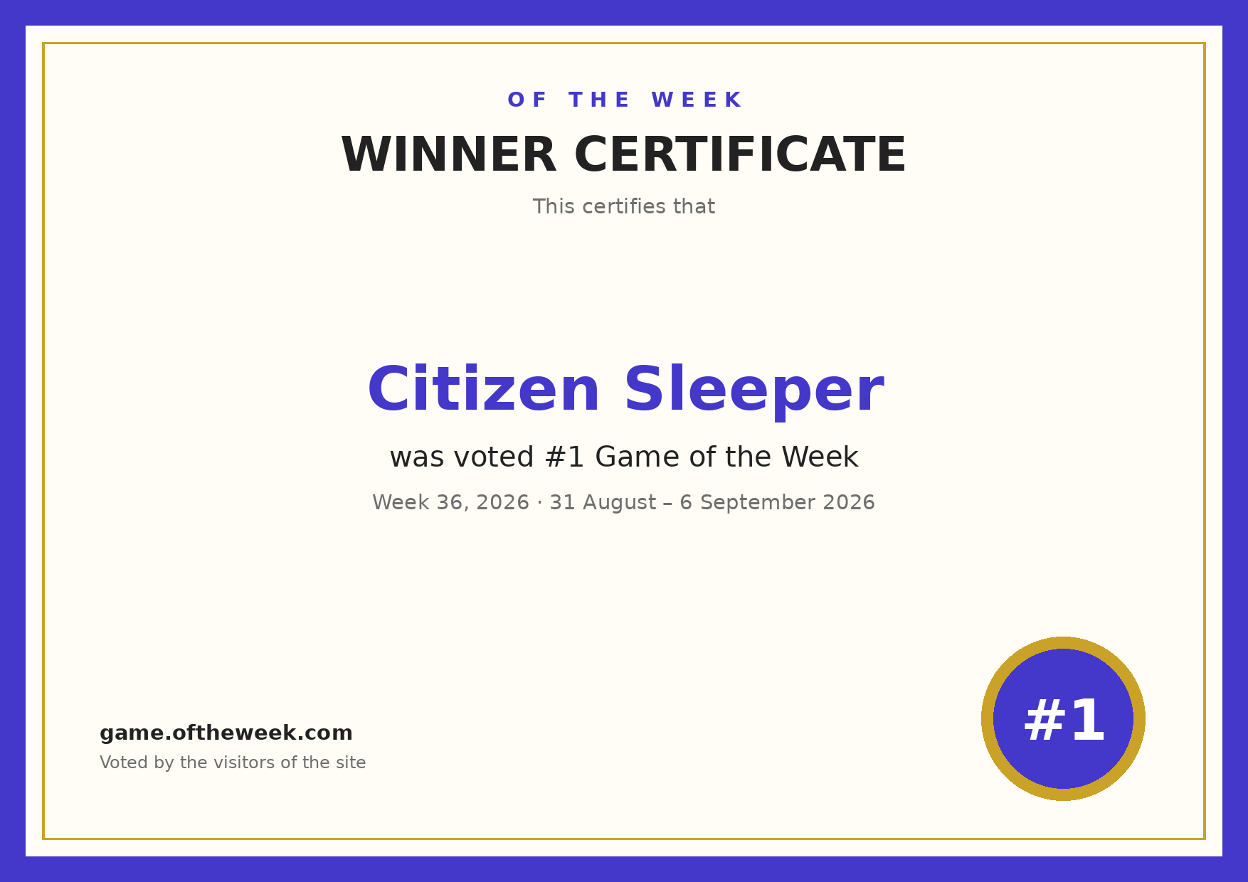 Certificate — Citizen Sleeper